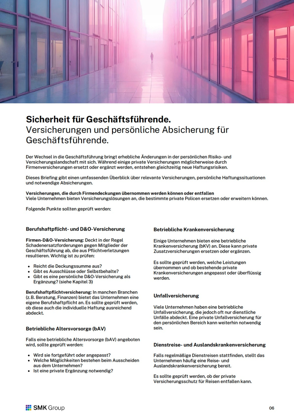 Versicherungen & Absicherung Geschäftsführende | Elektro 4 Management-Briefing: Versicherungen und persönliche Absicherung Geschäftsführende Elektro - Inhalt