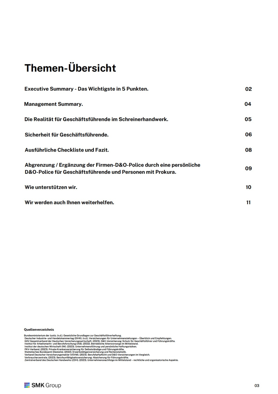 Versicherungen & Absicherung für Geschäftsführende | Schreiner 3 Management-Briefing: Versicherungen & Absicherung für Geschäftsführende | Schreiner - Inhalt