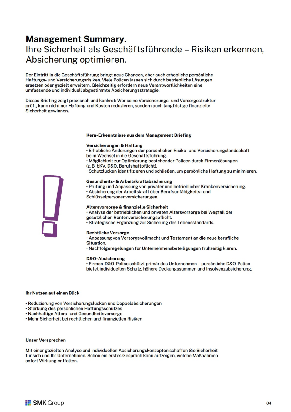 Versicherungen & Absicherung für Geschäftsführende | Schreiner 4 Management-Briefing: Versicherungen & Absicherung für Geschäftsführende | Schreiner - Inhalt