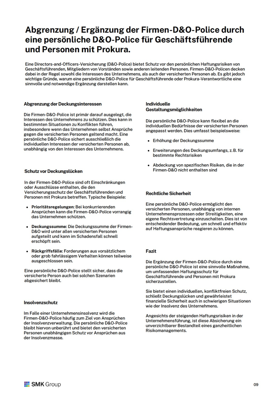 Versicherungen & Absicherung für Geschäftsführende | Schreiner 5 Management-Briefing: Versicherungen & Absicherung für Geschäftsführende | Schreiner - Inhalt