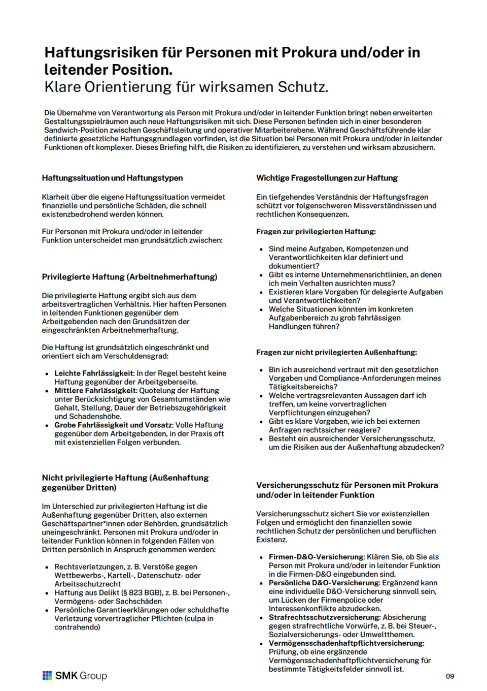 Sicherheit für Geschäftsführende | Schreiner 5 Management-Briefing: Sicherheit für Geschäftsführende | Schreiner - Inhalt