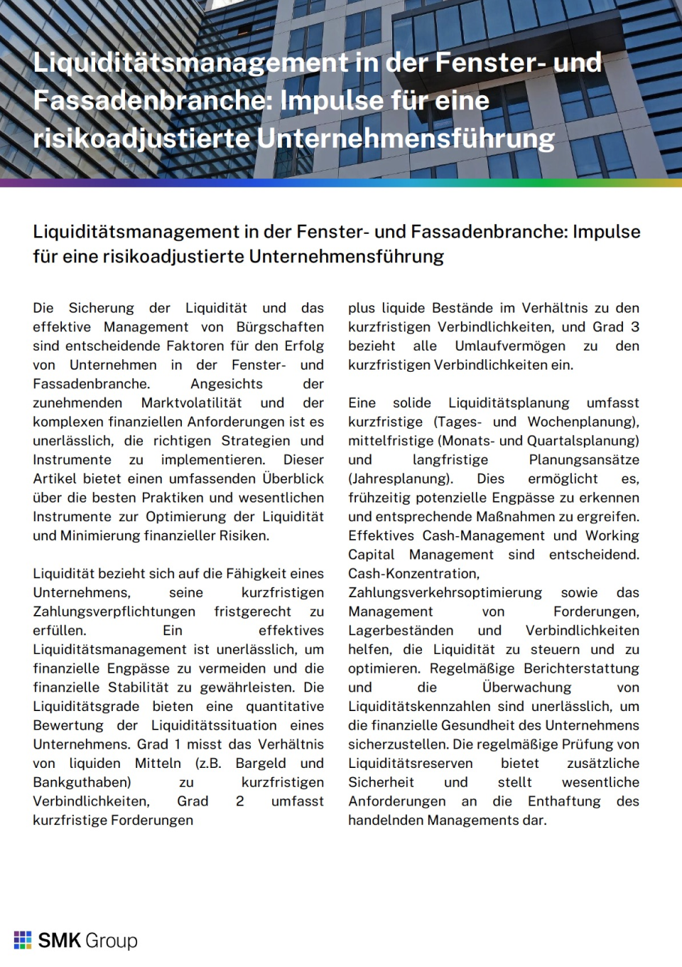 Liquiditätsmanagement in der Fenster- und Fassadenbranche - Titel